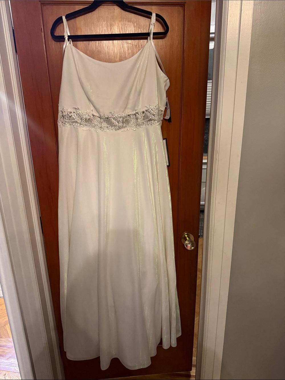 City Studio White Beaded Waist Spaghetti Strap Prom Dress